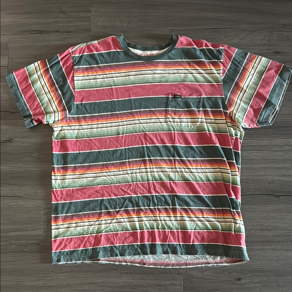 RVCA Red and Green Striped Short Sleeve Tee